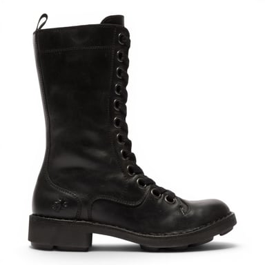 Fly London Women's Black Leather Lace-Up Combat Ankle Boots – NOLE176