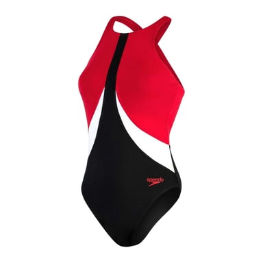 Speedo Womens/Ladies Colour Block One Piece Swimsuit (Black/Red)