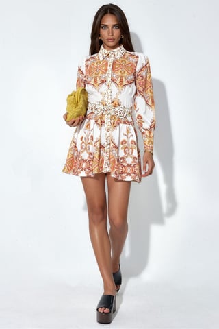 Printed Mini Shirt Dress With Belt