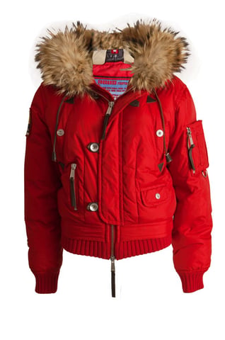 Dsquared2, red bomber parka with fur collar.