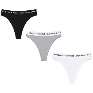 Jack Wills Womens/Ladies Deptford Logo Thong (Pack of 3) (White/Grey/Black)