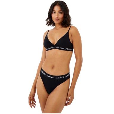 Jack Wills Womens/Ladies Deptford Logo Thong (Pack of 3) (Black)