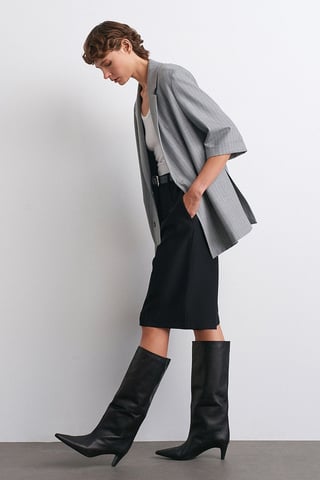 Long Striped Shawl-collar Blazer