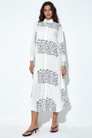 Text Print Maxi Shirt Dress
