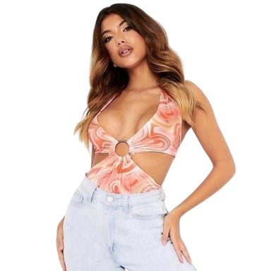Missy Empire Womens/Ladies Hooped Halter Neck Sleeveless Bodysuit (Orange)