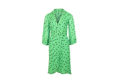 Ganni Dainty Polka Dot Dress in Green Viscose