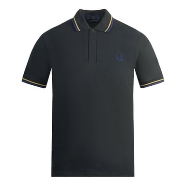 Fred Perry Mens Double Tipped Collar Polo Shirt (Black/Yellow/Blue)