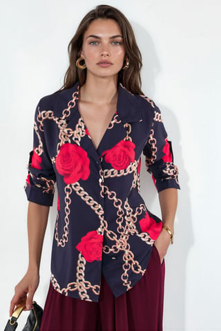 Floral Crepe Button-Front Shirt