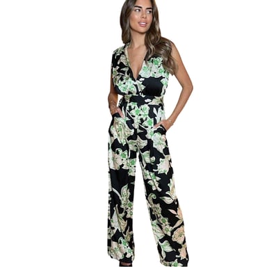 AX Paris Womens/Ladies Floral V Neck Sleeveless Jumpsuit (Black/Green)