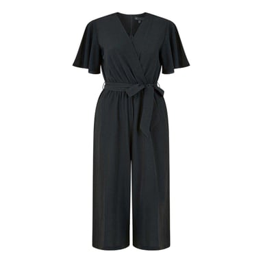 Mela London Womens/Ladies Cropped V Neck Angel Sleeve Jumpsuit (Black)