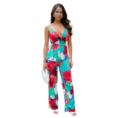 AX Paris Womens/Ladies Printed Waist Tie Spaghetti Strap Jumpsuit (Multicoloured)