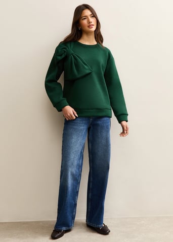 Oversized trui met kaki strikpatch