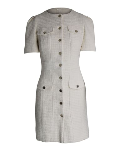 Maje Rillio Bouclé Tweed Button-front Mini Dress in Cream Cotton