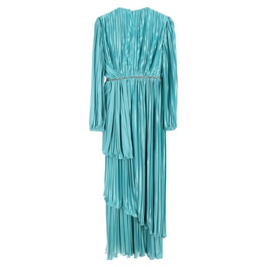 Gucci Crystal-Embellished Draped Pleated Dress In Blue Silk