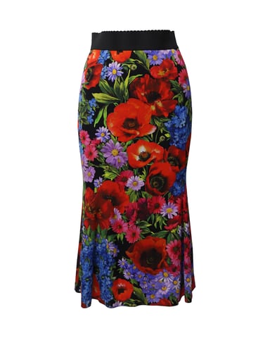 Dolce & Gabbana Midi Skirt in Floral Print Silk