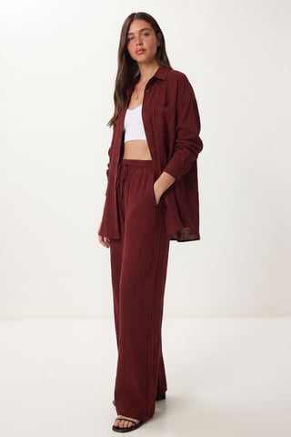 High Waist Wide Leg Two-Piece Co-ord Set with Shirt Collar