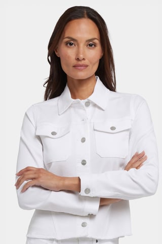 Frayed Hem Jacket In Stretch Twill