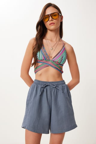 High Waist Wide Leg Cotton Shorts