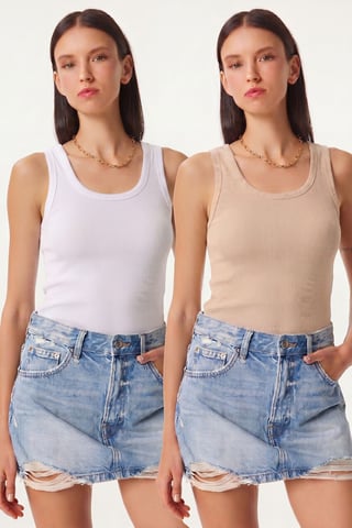 Fitted U Collar Knitted 2- Pack Tank Top