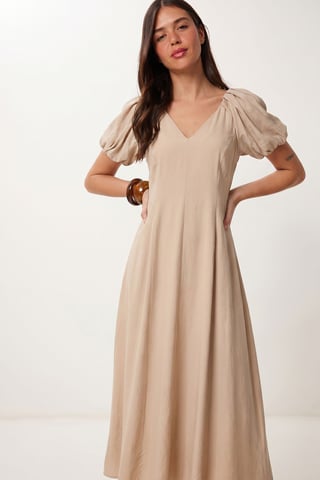 Women's A-line Midi Dress With V-neck