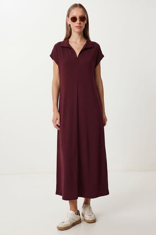 Polo Collar Pull-On Midi Dress with Pocket