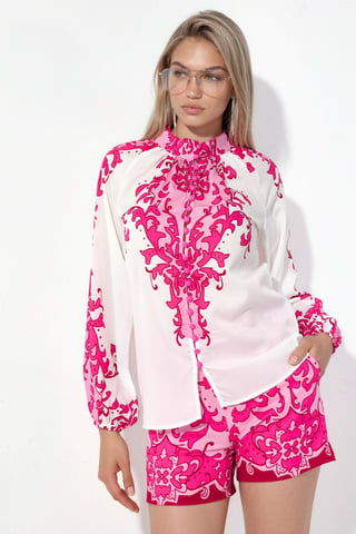 Paisley Tie-front Blouse And Shorts Set