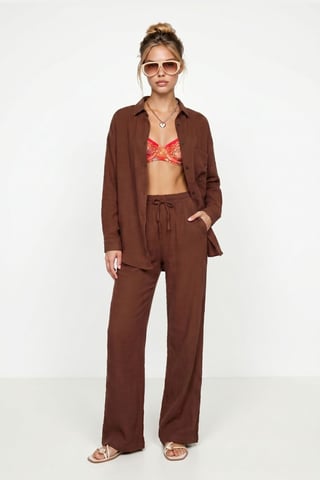 High Waist Wide Leg Two-Piece Co-ord Set with Shirt Collar