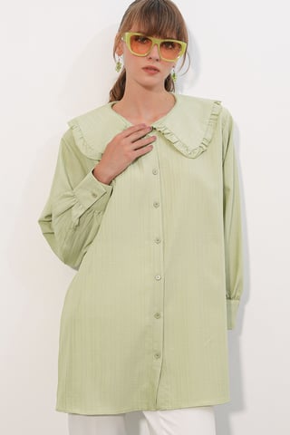 Long-sleeve Textured Shirt With Baby Collar