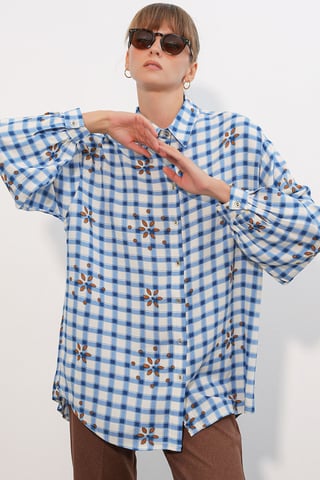 Oversized Plaid Crepe Shirt