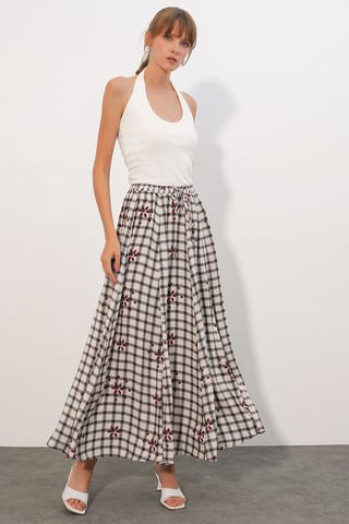 High-Waist Plaid Maxi Skirt