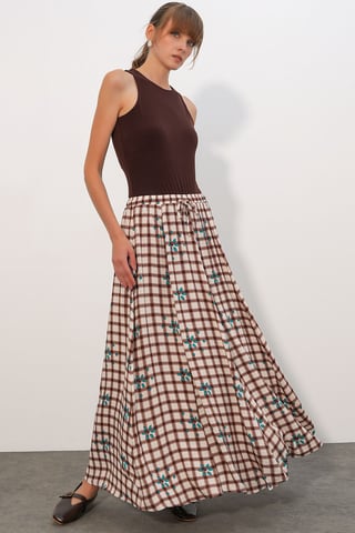 High-Waist Plaid Maxi Skirt
