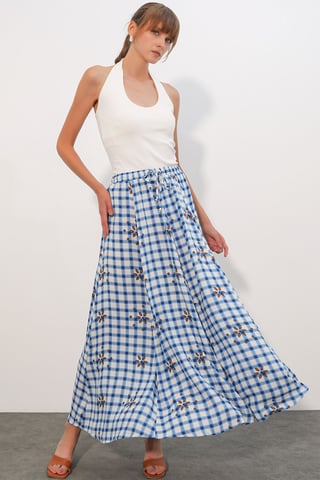 High-Waist Plaid Maxi Skirt