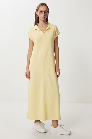 Polo Collar Pull-On Midi Dress with Pocket