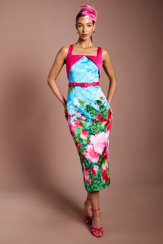 Lisa Tan Printed Column Midi Dress