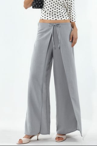 Drawstring Waist Crepe Trousers with Tie Detail