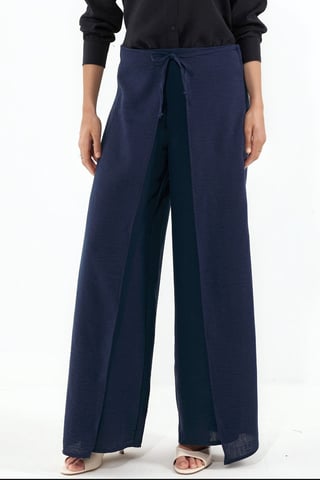 Drawstring Waist Crepe Trousers with Tie Detail