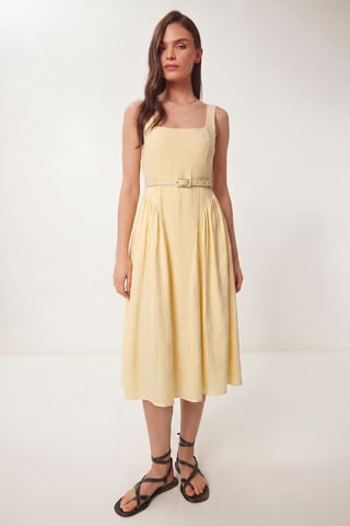 Belted Sleeveless Midi Dress