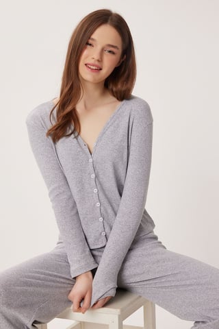 Mid-Waist Wide-Leg Knit Lounge Bottoms