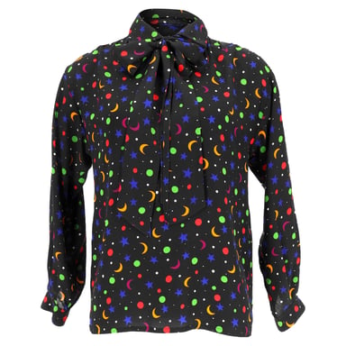 Saint Laurent S/S 1979 Cosmic Print Blouse in Black Silk