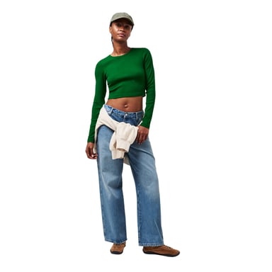 JJXX Womens/Ladies Feline Slim Long-Sleeved Crop T-Shirt (Garden Green)