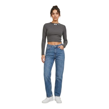 JJXX Womens/Ladies Feline Slim Long-Sleeved Crop T-Shirt (Dark Grey Melange)