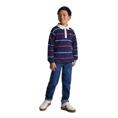 Minoti Boys Embroidered Long-Sleeved Polo Shirt (Blue)