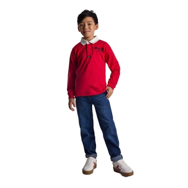 Minoti Boys Printed Long-Sleeved Polo Shirt (Red)