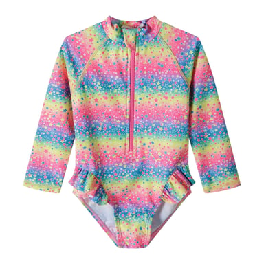 Minoti Girls Stars Zip Front Rash Guard Swimsuit (Multicoloured)
