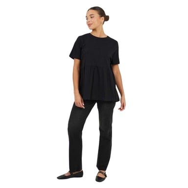 Brave Soul Womens/Ladies Swing Smock Panel T-Shirt Dress (Black)