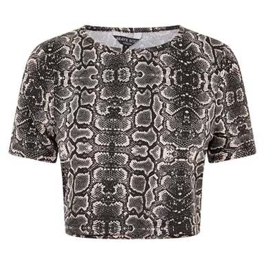 Brave Soul Womens/Ladies Snake Print Crop T-Shirt (Black/White)