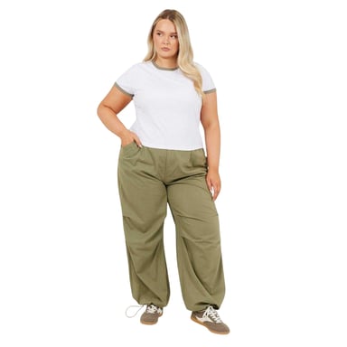 Brave Soul Womens/Ladies Ringer Crew Neck Plus T-Shirt (White/Khaki)