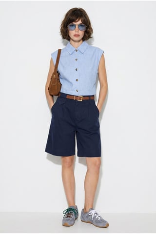 High-Waist Belted Tailored Shorts