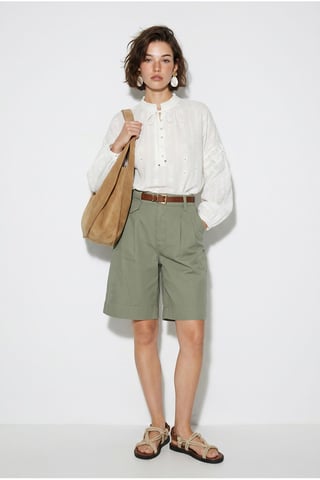 High-Waist Belted Tailored Shorts