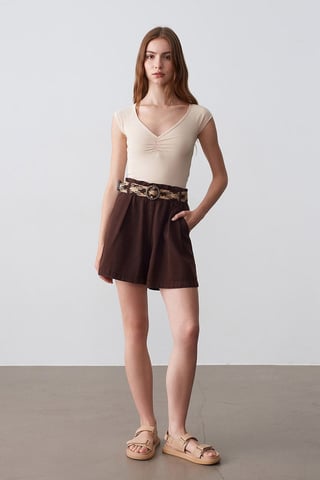 High-Waist Wide-Leg Poplin Shorts With Belt
